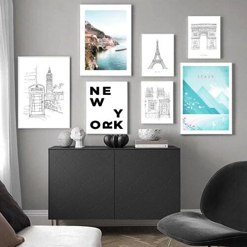 Simple Blue Posters Painting Seascape Letter Picture Wall Art Nordic House Canvas Painting Wall Art for Living Room Home Decor
