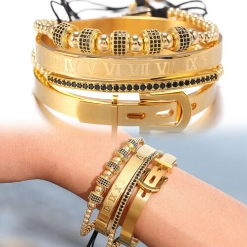 Luxury Royal men bracelet 4pcs/sets mens jewelry Stainlesss steel pulseras bracelets homme bijoux hippie armband bileklik