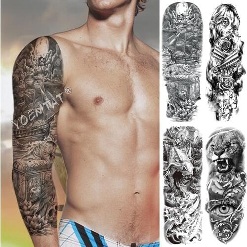 Large Arm Sleeve Tattoo Deep Sea Dragon Waterproof Temporary Fake Tatoo Sticker Skull Nezha Warrior Men Women Full Totem Tatto