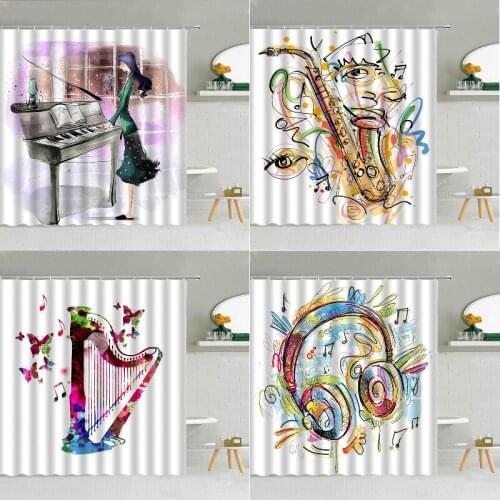 Piano girl musical instrument fabric shower curtain curtain bathroom african mask shower curtain waterproof bedroom curtains