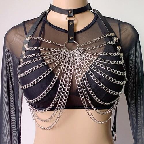 Fun Sexy Chest Waist Punk Fashion Goth Body Harness Body Chain Bra Top Belt Witch Gothic Metal Girl Jewelry Accessories Cosplay