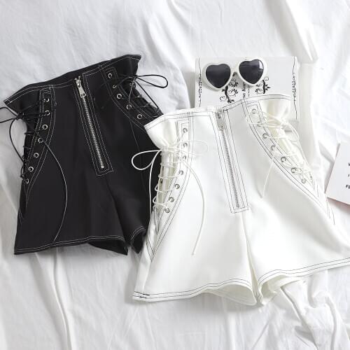 High Waisted Shorts Womens Spring And Autumn New Style Thin And Fashionable Lace Up Shorts