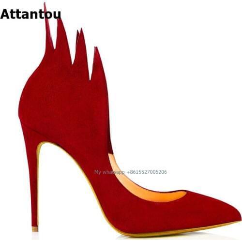 Suede flame Women High Heel Boots Ladies Pointed Toe Heel Wine Red Party Wedding Shoes Stiletto Pumps Shoes