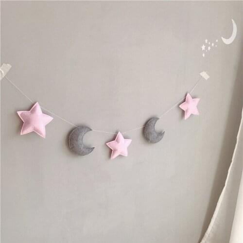 Stars Moon String Star Garland Nordic Felt Party Banner Tent Bed Mat Baby Shower Bunting Ornament Kids Room Hanging Wall Decor