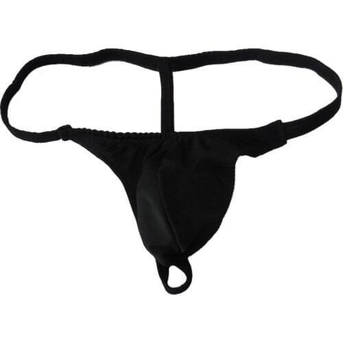 1 Pcs Black Men Sexy Underwear Erotic Briefs Mini Thongs T-Back Pouch Bulge Panties Underpants Solid Elastic Breathable 2019 New