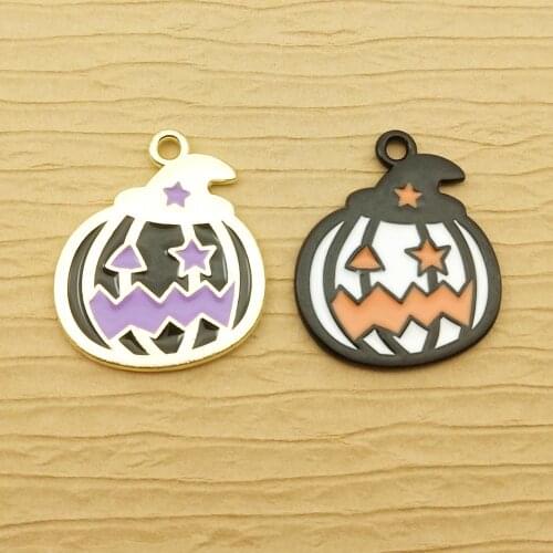 10pcs 20x24mm enamel skull pumpkin charm for jewelry making and crafting fashion earring pendant cute necklace bracelet charms