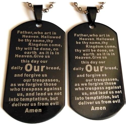 10pcs "Our father...Amen" LORDS PRAYER Tog Tag Fashion Stainless Steel Pendant Necklaces Wholesale Jewelry with chains