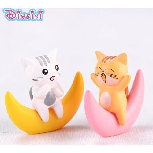 2pcs Moon Lover Cat Happy Dating Models Miniatures Figurines Couple Fairy home Garden Wedding Doll Decoration Girl toy gift