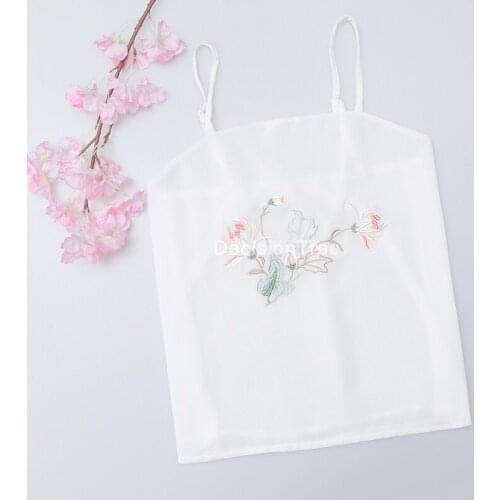 2021 chinese flower embroidery cotton shirt oriental sleeveless cheongsam hanfu strap tops vintage blouse traditional tank tops