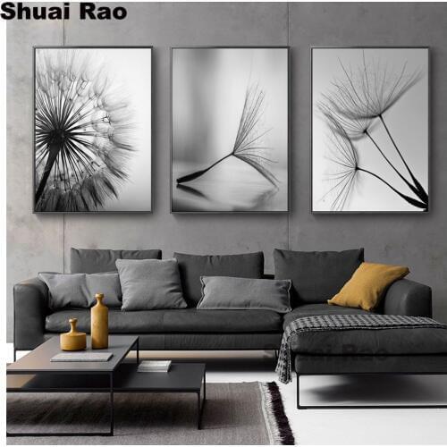 3pcs/set Dandelion Diamond Painting Cross Stitch Diamond Mosaic Full Square/Round Embroidery Kit Flowers Black and White decor