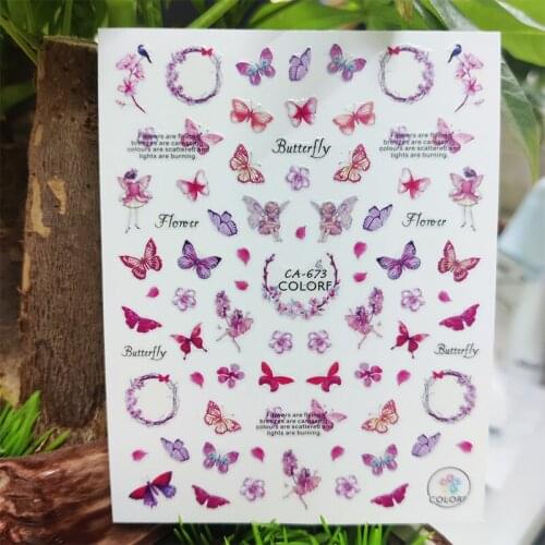 3D Stickers for Nails Angel Girl Flowers Butterfly Design Nails Art Decoration Manicure Sticker Sliders Nail Foil Accessories