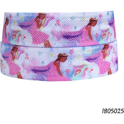 50 yards/lot) New style rainbow unicorn and beautiful girl printed cartoon foe elastic ribbon