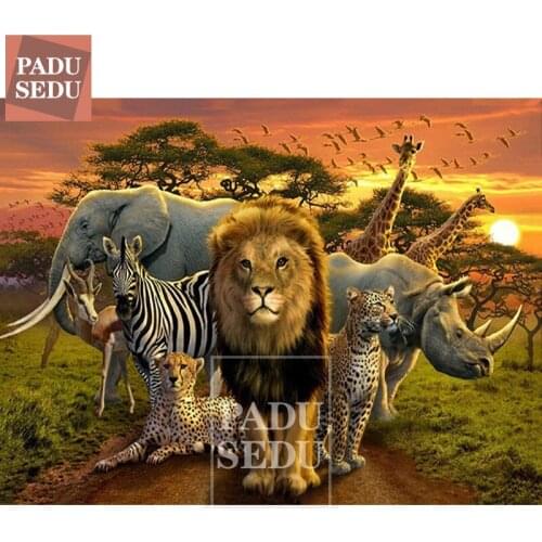 5D Diamond Embroidery Cross Stitch Lion Elephant Wild Animals 3D Diamond Painting Animal Full Drill Square Zebra Home Decor Room