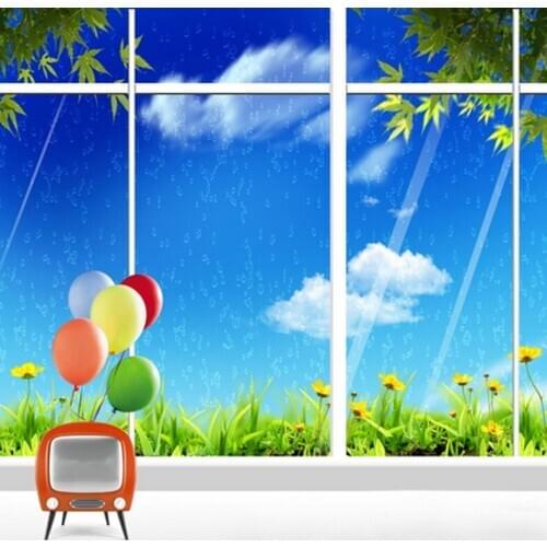 5x7ft Window Blue Sky Flowers TV Photography Backdrops Photo Props Studio Background