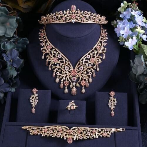 Accking Nigeria 5pcs Bridal Zirconia Jewelry Sets For Women Party, Luxury Dubai Nigeria CZ Crystal Wedding Jewelry Sets