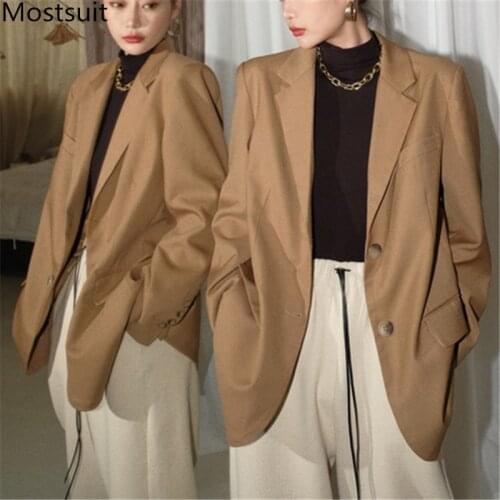 Korean Vintage Single Breasted Women Suit Blazer And Jacket Spring Autumn Long Sleeve Elegant Fashion Ladies Work Jacket Blazers