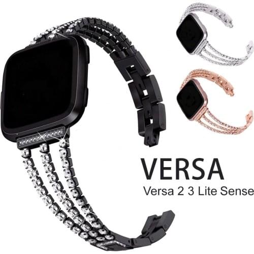 Diamond Stainless Steel Watchband for Fitbit Versa 2 3 Sense Lite Metal Bracelet for Fitbit Versa Waterproof Strap Women Fashion