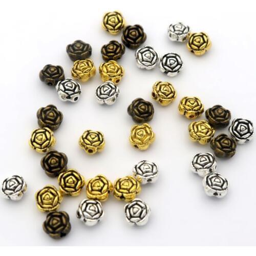 50pcs 6mm Flower Rose Elegant Loose Spacer Metal Seed Beads For Jewelry Making Needlework Beadwork Diy Accessories Wholesale