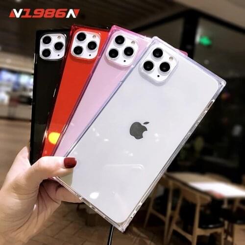 N1986N Phone Case For iPhone 12 Mini 12 11 Pro X XR XS Max 6 6s 7 8 Plus Fashion Square Design Candy Color Clear Soft TPU Case