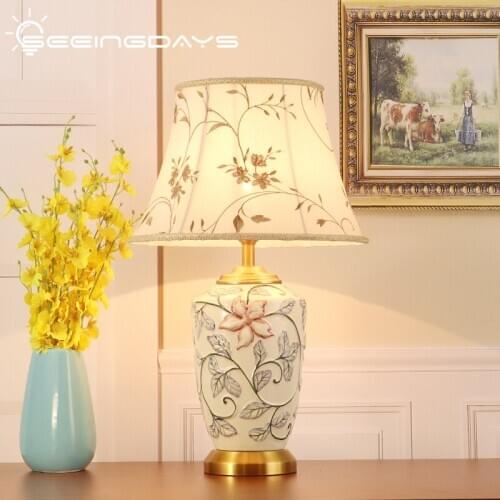 SeeingDays 40x66cm Enamel Ceramic Table Lamp for Living Room Bedroom High-End Luxury European Bedroom Bedside Lamp