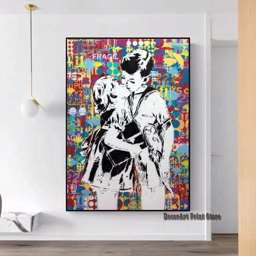 Graffiti Street Art Boy and Girl Kissing Posters and Prints Abstract Wall Pictures For Room Bedroom Home Decor Canvas Painting