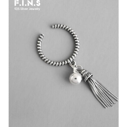 F.I.N.S S925 Finger Ring for Decoration Sterling Silver Fashion Retro Old Twist Tassel Hanging Beads Open Adjustable Ring