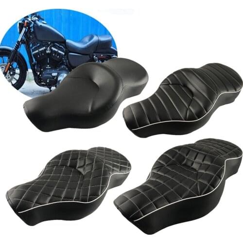 Motorcycle Leather Two Up Driver Front Rear Passenger Seat For Harley Sportster XL 883 1200