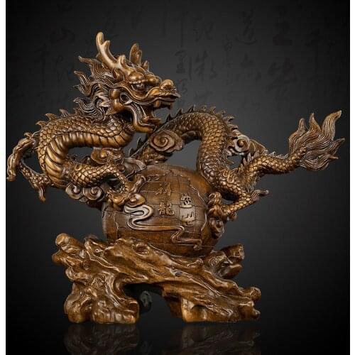Beautiful home decoration Dragon ornaments of the Chinese Zodiac auspicious prosperous green dragon Earth Wood Carving ornaments