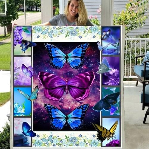Colorful Flying Butterfly Soft Throw Premium Sherpa Fleece Blanket