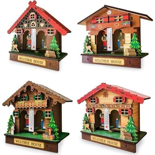 Creative Wooden House Barometer Thermometer Wall Mounted Weather Hygrometer Home