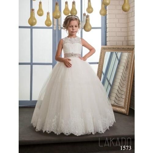 Princess Lace Flower Girl Dresses Kids Holy Wedding Communion dress with Sashes 3-12 Years for Girls