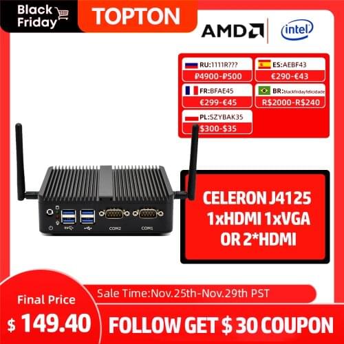 Newest Fanless Mini Pc Intel Celeron J4125 Quad Core 2.7GHz Win 10 Pro Pfsense Industrial Pocket Computer 2*LAN 2*COM HD VGA Nuc