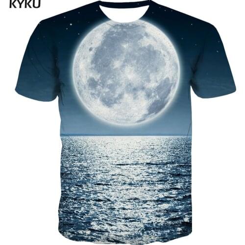 KYKU Moon T shirt Men Galaxy T-shirts 3d Sea Tshirt Printed Harajuku Anime Clothes Short Sleeve Punk Rock Cool Slim Big Size
