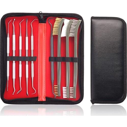 9pcs/Set Hunting Gun Cleaning Kit 3 Brass Steel Nylon Brush + 6 Stainless Steel Nylon Pick Tactical Rifle Pistol Gun Cleaning