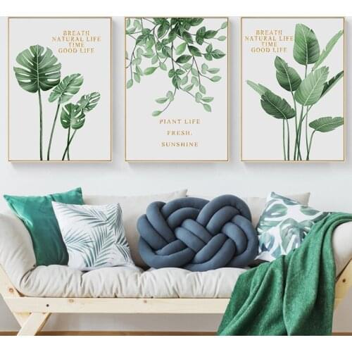 Nordic Green Plant Monstera Aloe Palm Leaf Wall Art Canvas Painting Tropical For Living Room Posters And Prints Pictures Decor