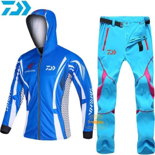 Daiwa New Thin Waterproof Fishing Suit Men Breathable Quick Dry Fishing Set Hoodie Zipper Outdoor Sport Fishing Clothing