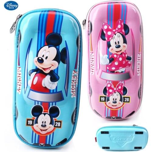 Genuine Disney pencil case cartoon car shape large capacity 3D waterproof and drop resistant EVA stationery box learning gift
