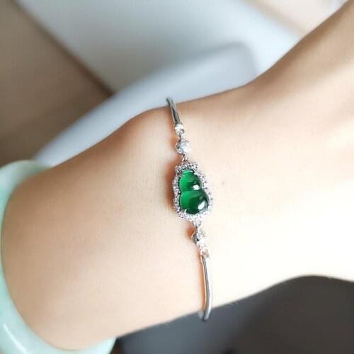 Original new inlaid natural chalcedony diamond gourd bracelet elegant charm creative retro female silver jewelry