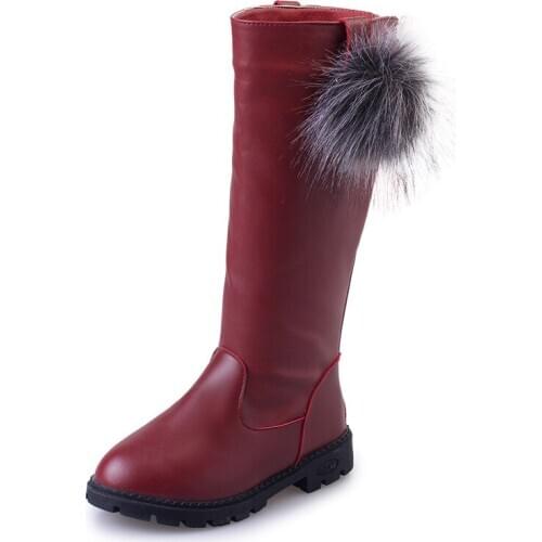 2020 Autumn Winter Fashion Girls Boots Rubber Sole For Children Warm Cotton Inside Knee-high Medium Big Girl Boots Hair Ball