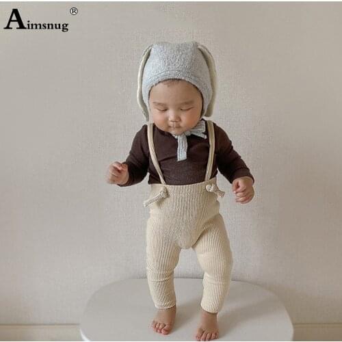 Aimsnug 2021 Autumn Suspending Pants Unisex Boys Girls Elastic Waist Overalls Kids Warm Knitted Pants Children Long Pantalon