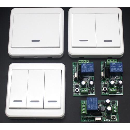 AC 220V 1/2/3 Channel Remote Control Switch + Wall Panel Wall Transmitter Remote Home Room Stairway Light Lamp Bulb LED