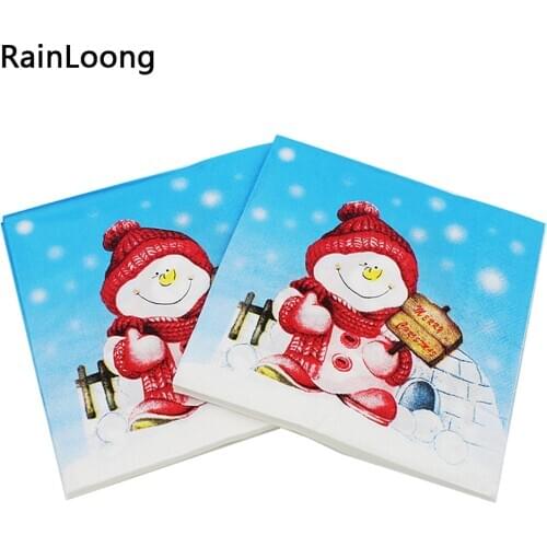 [RainLoong] Christmas Snowman Paper Napkin Event & Party Supplies Tissue Napkin Supply Decoration Paper 33*33cm 1 pack