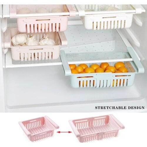 Adjustable Stretchable Refrigerator Organizer Drawer Basket Refrigerator Pull-out Drawers Fresh Spacer Layer Storage Rack