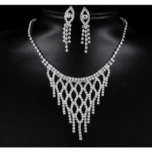 Luxury Bridal Jewelry Sets Zircon Crystal Long Tassel Necklace Earrings Sets Women Fashion Wedding Bridesmaid Accessories