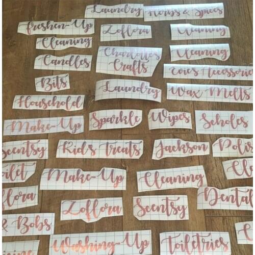 Rose Gold Metallic Mrs Hinch Vinyl Labels Custom Kitchen Decals Cleaning Laundry Baskets Bottles Wax Melts DIY Chrome Stickers