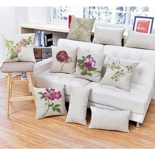 Modern simple cotton and linen pillowcase small fresh flower home cushions pillow cover 18x18in funda de almohada