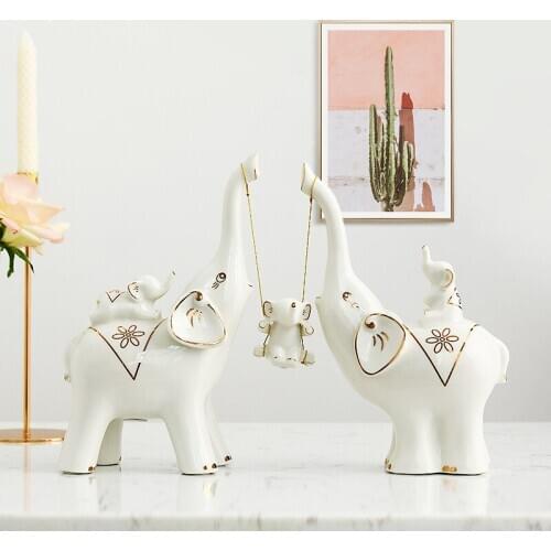 ELEPHANT STATUE SIMULATION ANIMAL PARTY OF FIVE CERAMIC CRAFTWORK LIVING ROOM DECOR WEDDING GIFT L2937