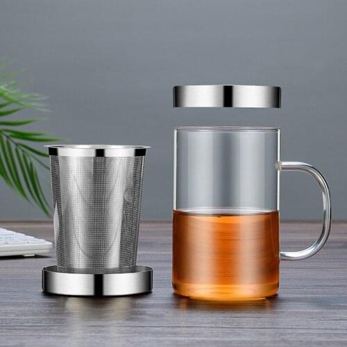 500ML Glass Water Bottle with Tea Infuser Filter Coffee Mug Home Insulated Office Cup with Handgrip Travel Mug Water Cup