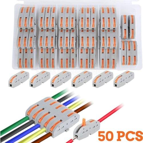 50Pcs PQ221 Universal Cable wire Connector Boxed Small Quick Terminal Block Push-In Compact Electrical Cable Splitter PQ-221
