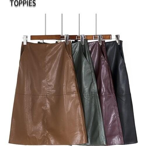 Toppies autumn winter faux leather skirts women high waist skirt Black PU a-line streetwear Korean Fashion